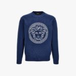 Knit Sweater In Unbrushed Fleece Fabric-Medusa Print-Versace - Blue