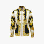 Informal Shirt In Cotton Muslin Coral Theatre Print - Black