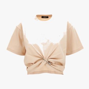 T-Shirt In Versace Logo Embroidery Cotton Jersey - Champagne-White