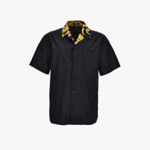 Informal Shirt In Combo Fabric Poplin Plain-Baroque Palm Print Allover-Versace Writing Embroidery - Black-Gold