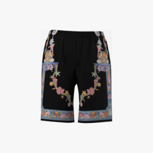 Shorts In Silk Twill Coral Theatre Print - Black-Multicolor