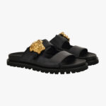 Sandal In Calf Leather - Black-Versace Gold