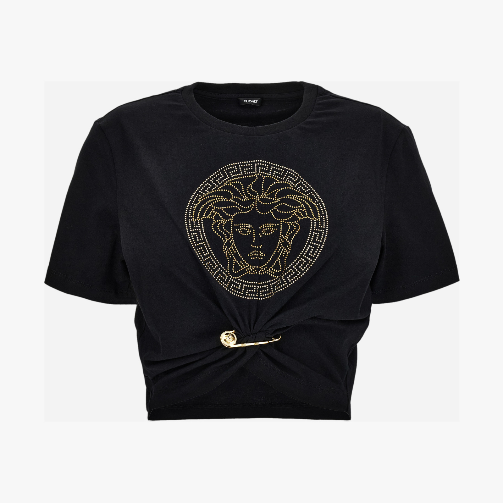 T-Shirt In Organic Stretch Cotton Jersey-Medusa Embroidery - Black-Gold T-Shirt In Organic Stretch Cotton Jersey-Medusa Embroidery - Black-Gold