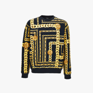 Sweatshirt In Cotton Fabric Medusa Chain Allover Print - Black-Gold
