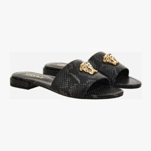 Sandal In Printed Python Calf Leather - Dark Anthracite-Versace Gold