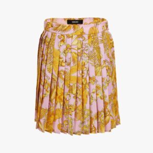 Skirt In Twill Poly Baroque Palm Allover Print - Pastel Pink-Gold