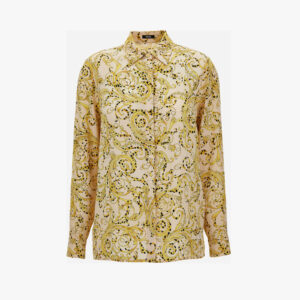 Formal Shirt In Crepe De Chine Barocco Cheeta Allover Print - Champagne-Gold