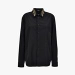 Informal Shirt In Poly Cotton Poplin Fabric-Leaf Embroidery Collar-Versace Emb. - Black