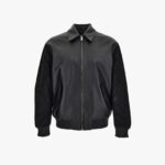 Blouson Leather In Combo Denim Jacquard Baroque-Leather - Black-Black