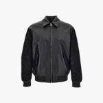 Blouson Leather In Combo Denim Jacquard Baroque-Leather - Black-Black