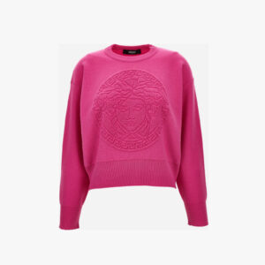 Knit Sweater In Wool Cashmere Medusa Towel Stitch - Dragon Fruit