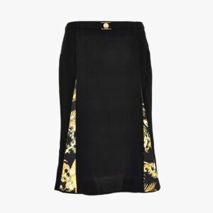 Skirt In Enver Satin-Twill Poly Details Baroque Palm Allover Print - Black-Gold