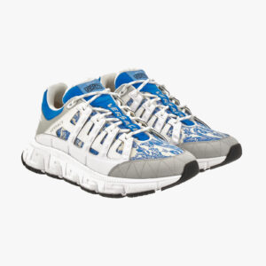 Sneaker In Calf Leather-Jacquard Barocco Fabric - White