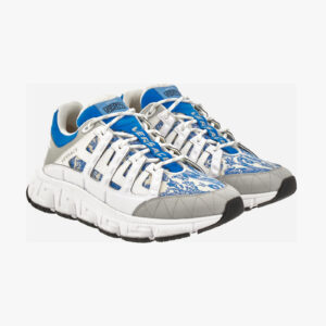 Sneaker In Calf Leather-Jacquard Barocco Fabric - White