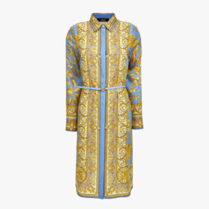 Dress In Twill Poly Barocco Palm Print - Sky Blue-Pale Yellow-Gold