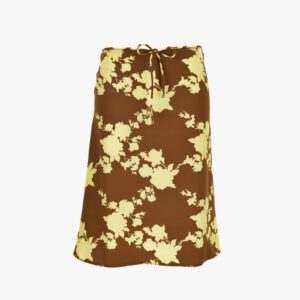 Skirt In Silk Crepe Satin Print Wild Roses Allover - Tobacco-Pale Yellow
