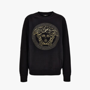 Sweatshirt In Non-Brushed Sweat Fabric-Medusa Embroidery - Black-Gold