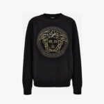 Sweatshirt In Non-Brushed Sweat Fabric-Medusa Embroidery - Black-Gold