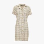 Dress In Cotton Mix Fancy Tweed - Biscuit-White