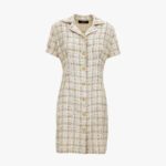 Dress In Cotton Mix Fancy Tweed - Biscuit-White