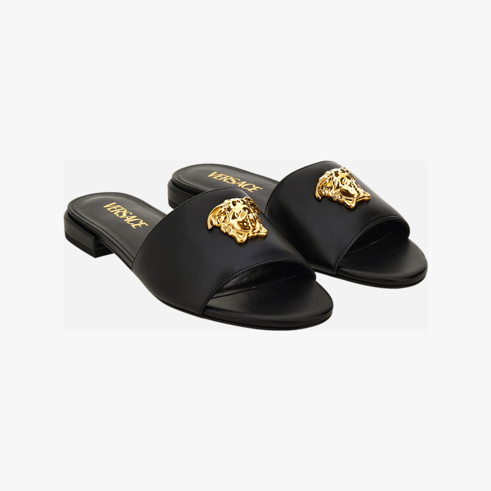 Sandal In Calf Leather - Black-Versace Gold Sandal In Calf Leather - Black-Versace Gold