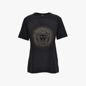 T-Shirt In Jersey-Medusa Hotfix Embroidery - Black-Gold