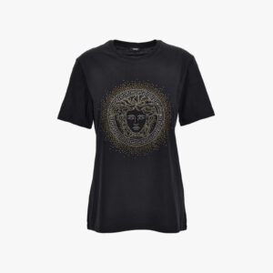 T-Shirt In Jersey-Medusa Hotfix Embroidery - Black-Gold