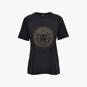 T-Shirt In Jersey-Medusa Hotfix Embroidery - Black-Gold