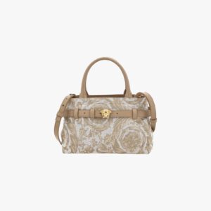 La Medusa Small Tote In Jacquard Fabric-Calf Leather