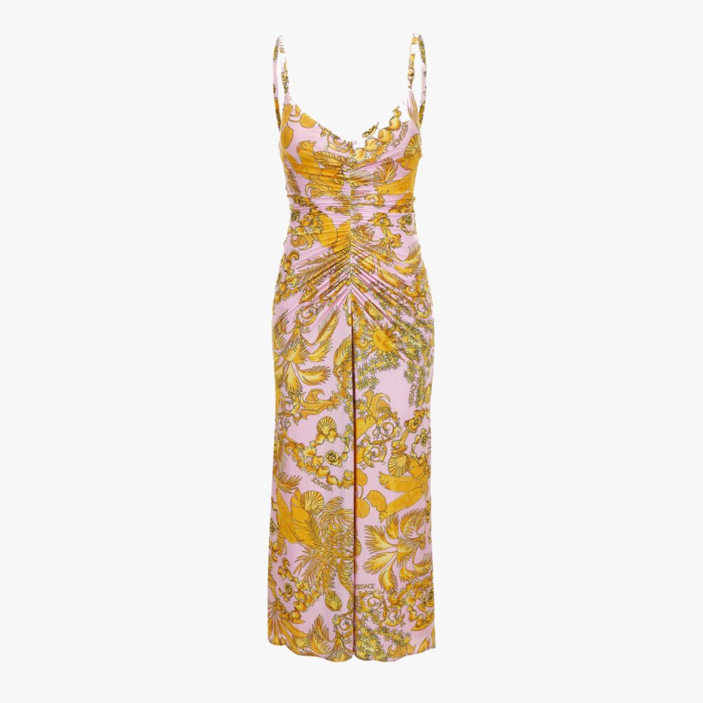 Dress In Jersey Barocco Palm Allover Print - Pastel Pink-Gold