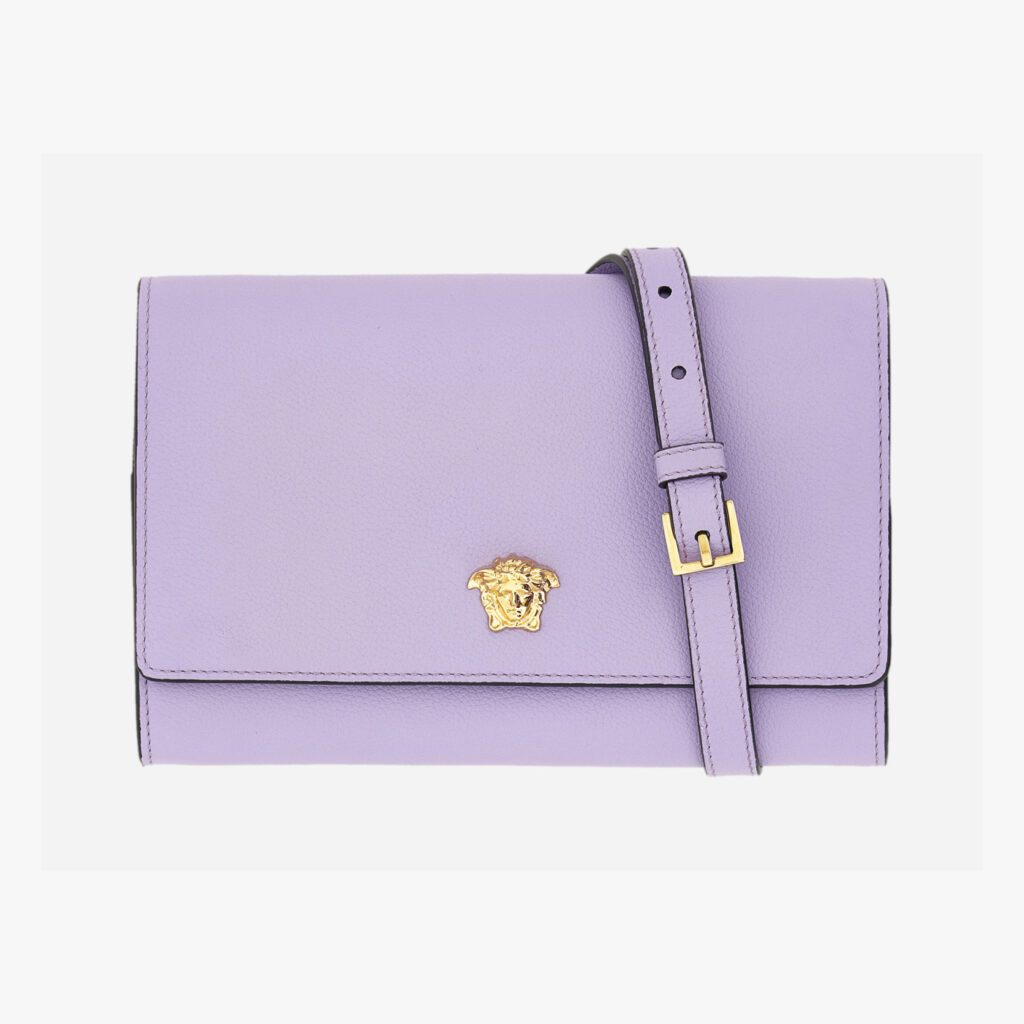 Wallet On Strap In Grainy Calf Leather - Lillac-Versace Gold