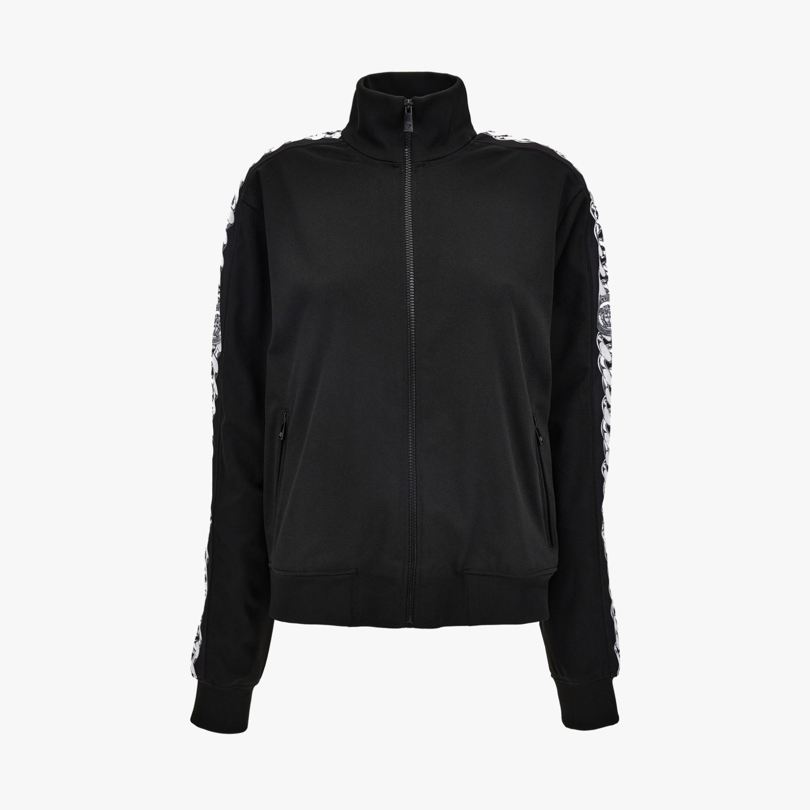 Sweatshirt In Compact Techno Jersey Fabric-Chain Print Inserts - Black-Grey Sweatshirt In Compact Techno Jersey Fabric-Chain Print Inserts - Black-Grey