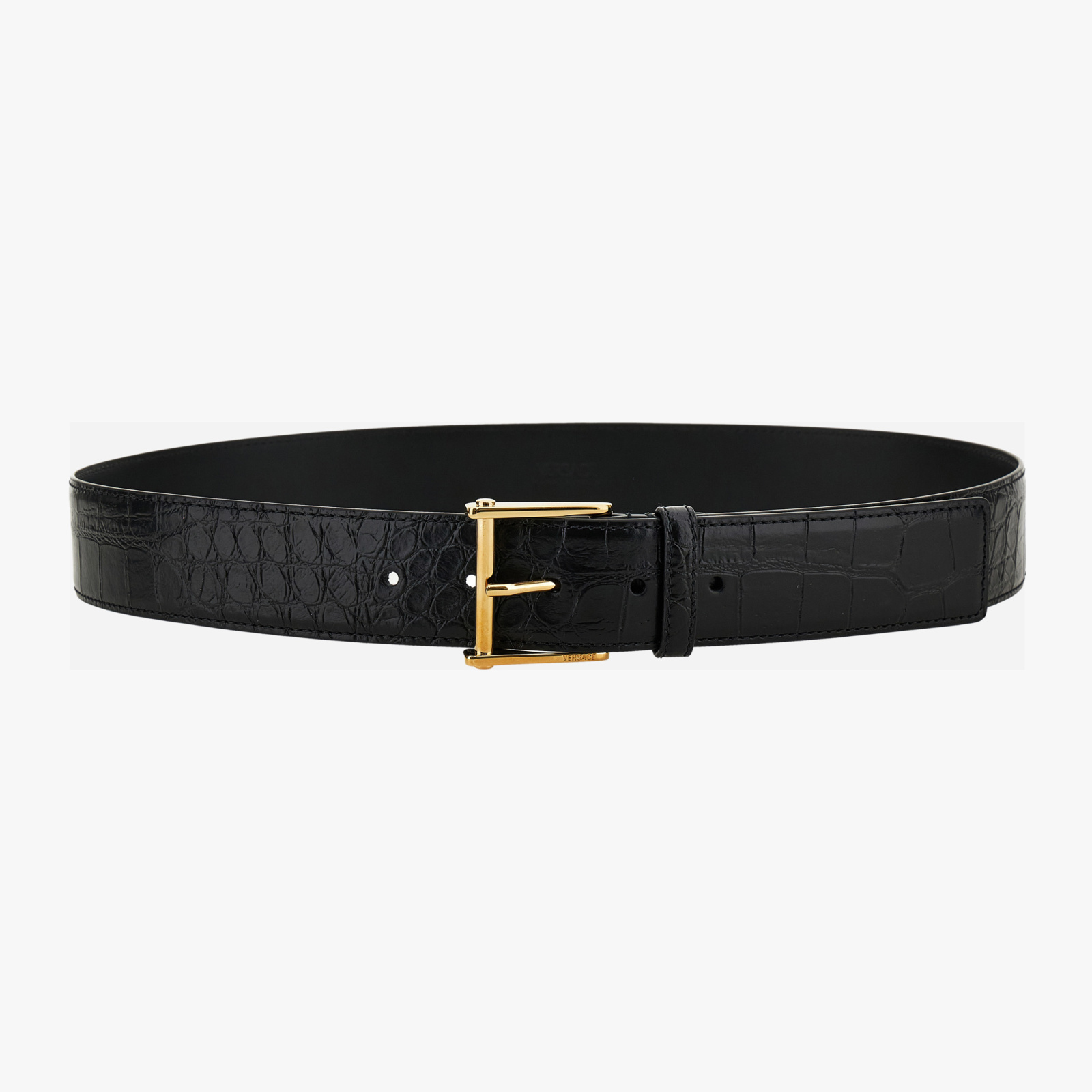 Belt 4 Cm In Embossed Croc Calf Leather - Black-Versace Gold Belt 4 Cm In Embossed Croc Calf Leather - Black-Versace Gold