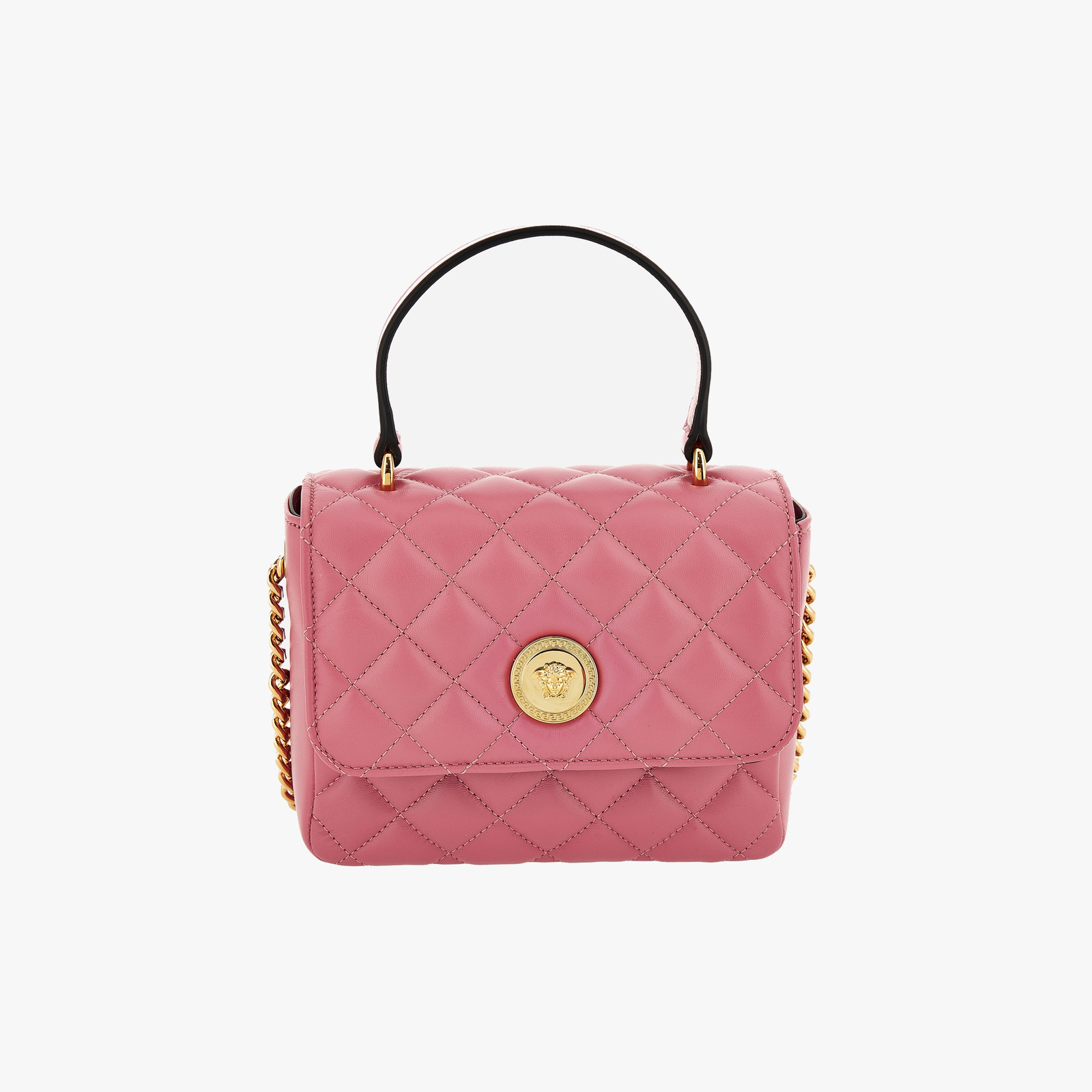 Top Handle In Quilted Lamb Leather - Strawberry Jam-Versace Gold Top Handle In Quilted Lamb Leather - Strawberry Jam-Versace Gold
