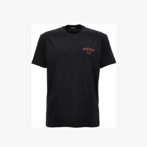 T-Shirt In Jersey Fabric + Versace Stamp Print - Black