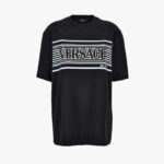 T-Shirt In Jersey Fabric-Stripe Versace Print - Black-White-Powder Blue
