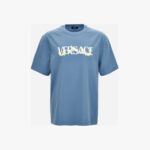 T-Shirt In Jersey Fabric-Versace Print - Stone Blue-Yellow-White