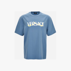 T-Shirt In Jersey Fabric-Versace Print - Stone Blue-Yellow-White