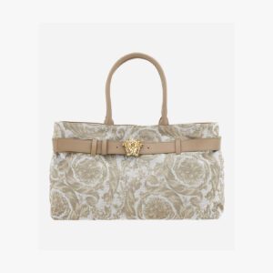 La Medusa Large Tote In Jacquard Fabric-Calf Leather - Beige-Beige-Versace Gold