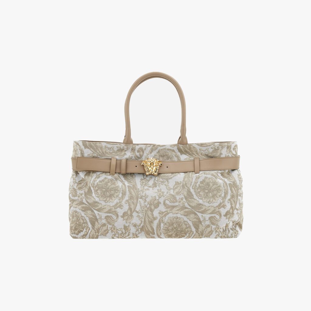 Tote In Jacquard Fabric-Calf Leather - Beige-Beige-Versace Gold