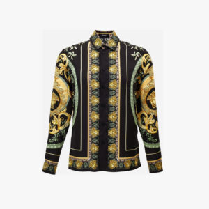 Informal Shirt In Twill Poly Print Statues Crest Fabric - Black