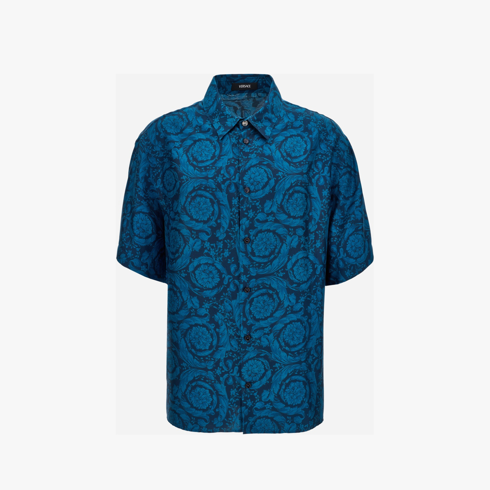 Informal Shirt In Silk Twill Print Barocco 92 Allover - Blue Informal Shirt In Silk Twill Print Barocco 92 Allover - Blue