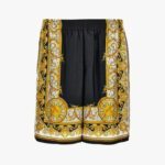 In Barocco Palm Print Silk Fabric - Black-White-Gold