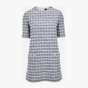 Dress In Cotton Mix Windowpane Tweed Boucle - Light Indigo