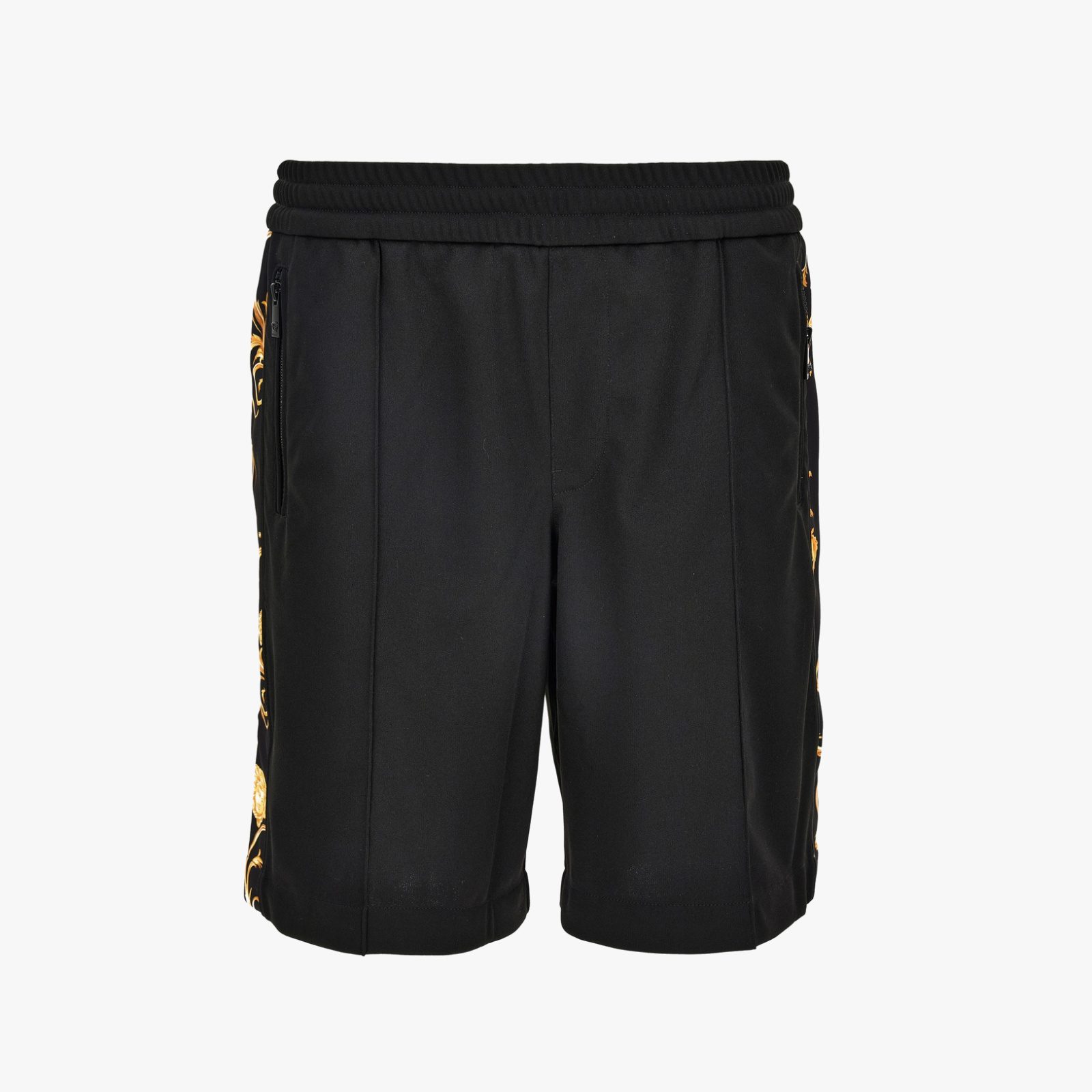 Sweatpant In Compact Techno Jersey Fabrics-Medusa Leafy Print - Black-Gold Sweatpant In Compact Techno Jersey Fabrics-Medusa Leafy Print - Black-Gold