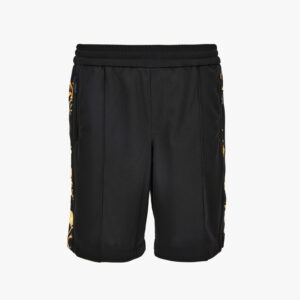 Sweatpant In Compact Techno Jersey Fabrics-Medusa Leafy Print - Black-Gold
