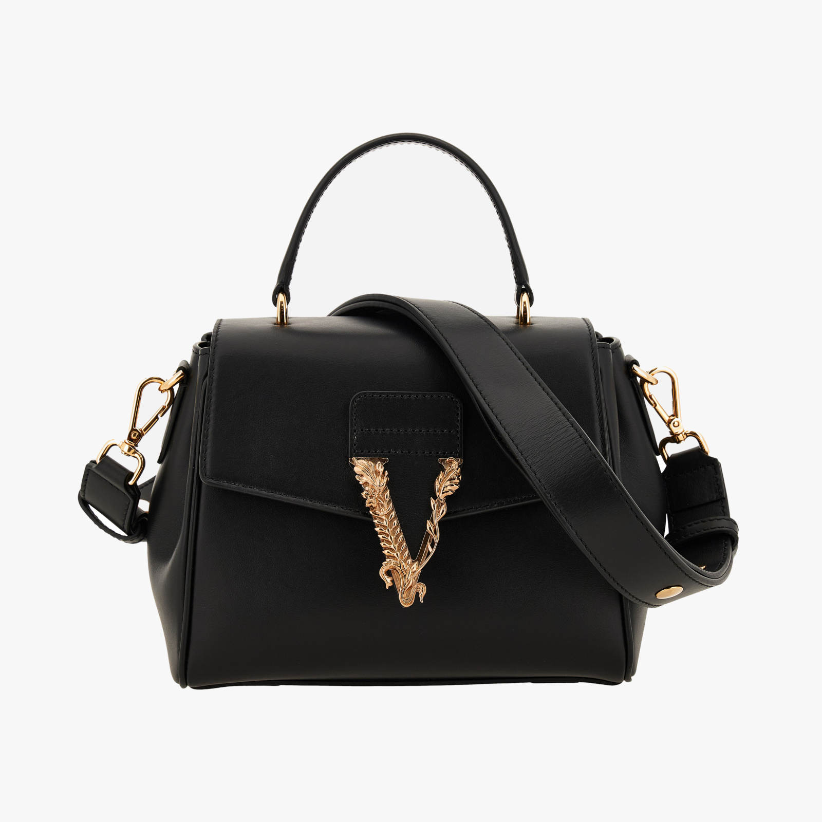 Top Handle In Calf Leather - Black-Versace Gold Top Handle In Calf Leather - Black-Versace Gold