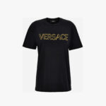 T-Shirt In Jersey Fabric-Versace Outline Embroidery - Black-Gold