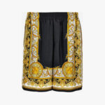 In Barocco Palm Print Silk Fabric - Black-White-Gold