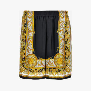 In Barocco Palm Print Silk Fabric - Black-White-Gold